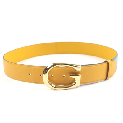 Gucci Memorable Buckle 709954 G Logo Buckle Bicolor Leather Belt Yellow Blue