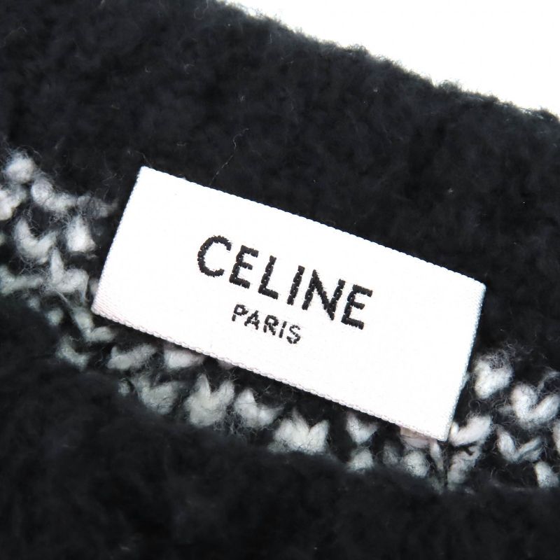 Celine 2af46974t Surf Style Argyle Boxy Crewneck Long Sleeve Knit Black White S