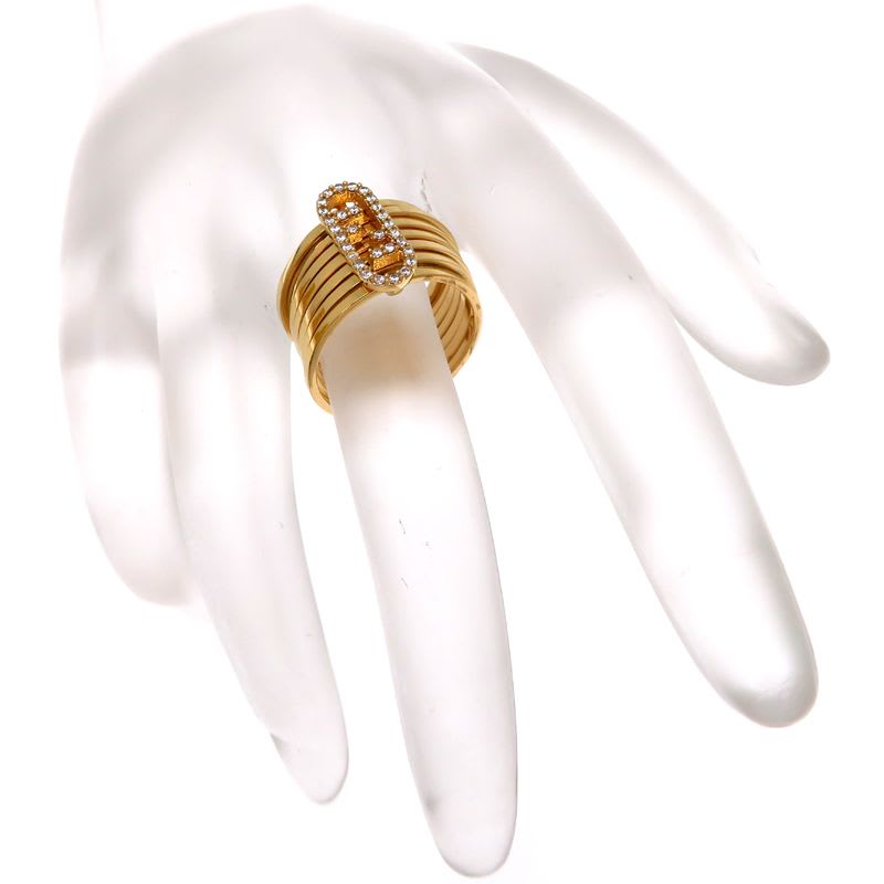 Fendi Intrecciato Stud Diamond Gold Ring