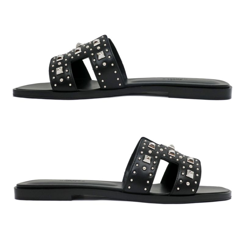 Hermes Oran Studded Sandals Size 38 Black Women's Apparel Women's Shoes