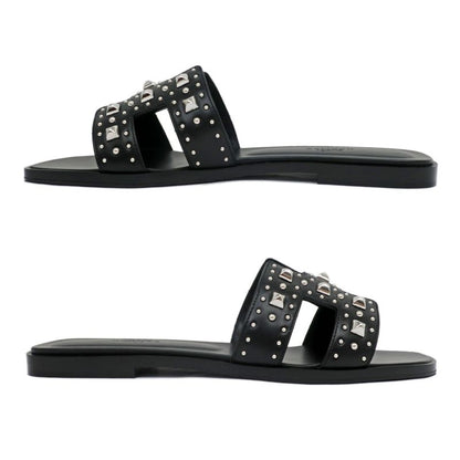 Hermes Oran Studded Sandals Size 38 Black Women's Apparel Women's Shoes
