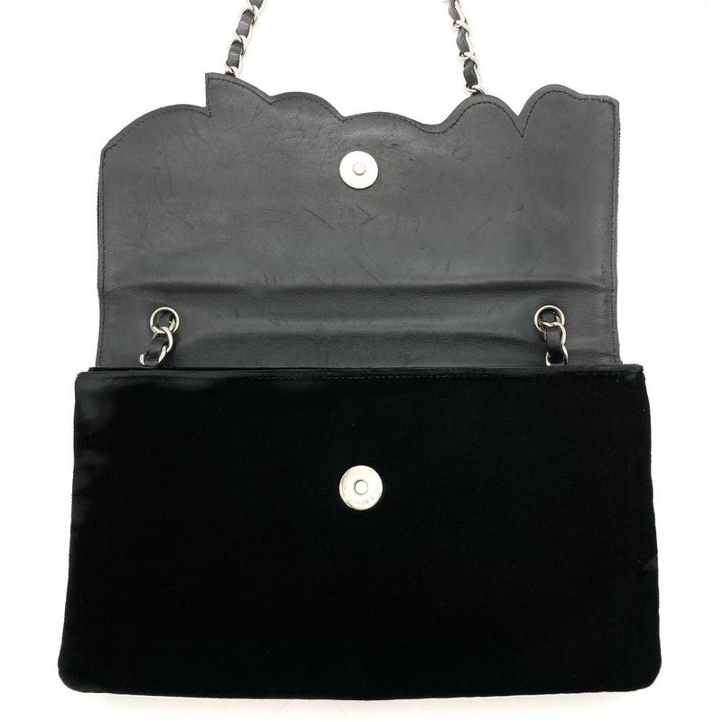 Chanel Camellia No5 Clover Shoulder Bag Velvet Black Coco Mark Chain Shoulder