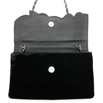 Chanel Camellia No5 Clover Shoulder Bag Velvet Black Coco Mark Chain Shoulder