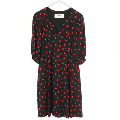 Celine Draped Neck Dot Dress 2r378334f Black Red 34