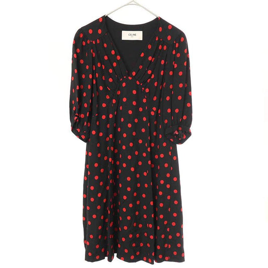 Celine Draped Neck Dot Dress 2r378334f Black Red 34