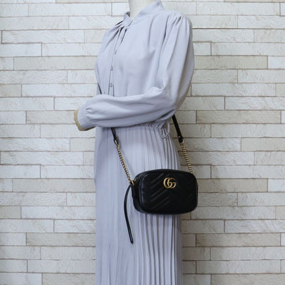 Gucci Quilted Mini Bag GG Marmont Shoulder Bag Leather 448065 Black Ladies