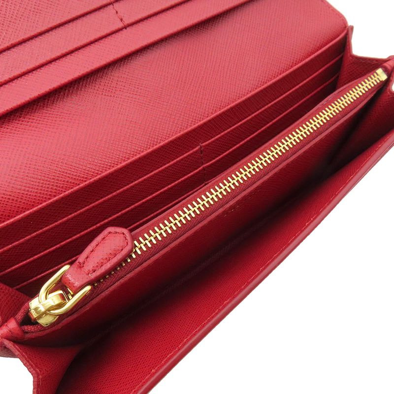 Prada Long Wallet Caier Wallet Saffiano Leather Fuoco Gold Hardware Red