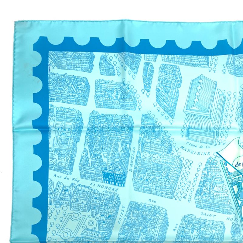 Grade Hermes Carre 90 De Passage A Paris Blue 100% Silk Scarf