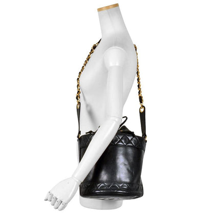 Chanel Matelasse Drawstring Shape Chain Shoulder Bag Lambskin Black Gold