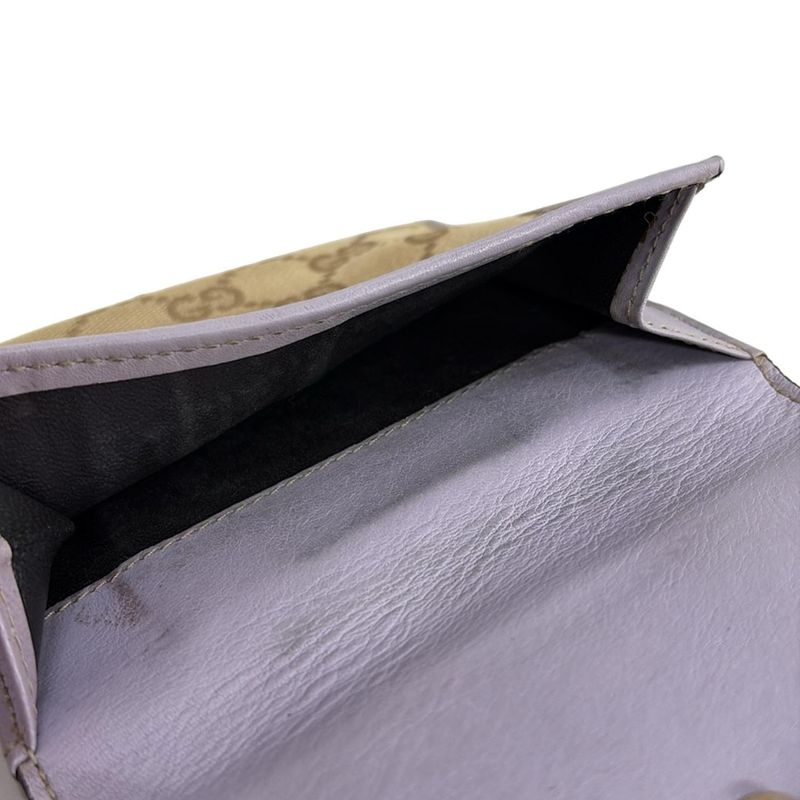 Gucci W Hook Wallet In GG Pattern 203549 Beige And Light Purple Leather