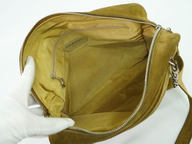 Authentic Chanel Triple Coco Mark Shoulder Bag Suede Leather Brown Coco Mark