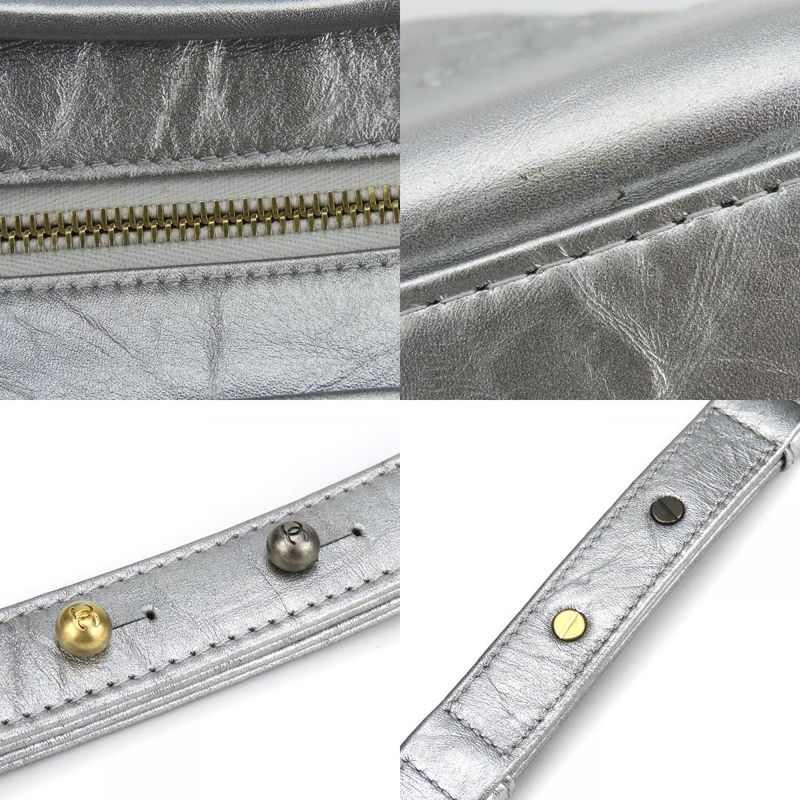 Chanel Shoulder Bag Gabrielle A93824 Chain Large Hobo Leather Silver Metallic