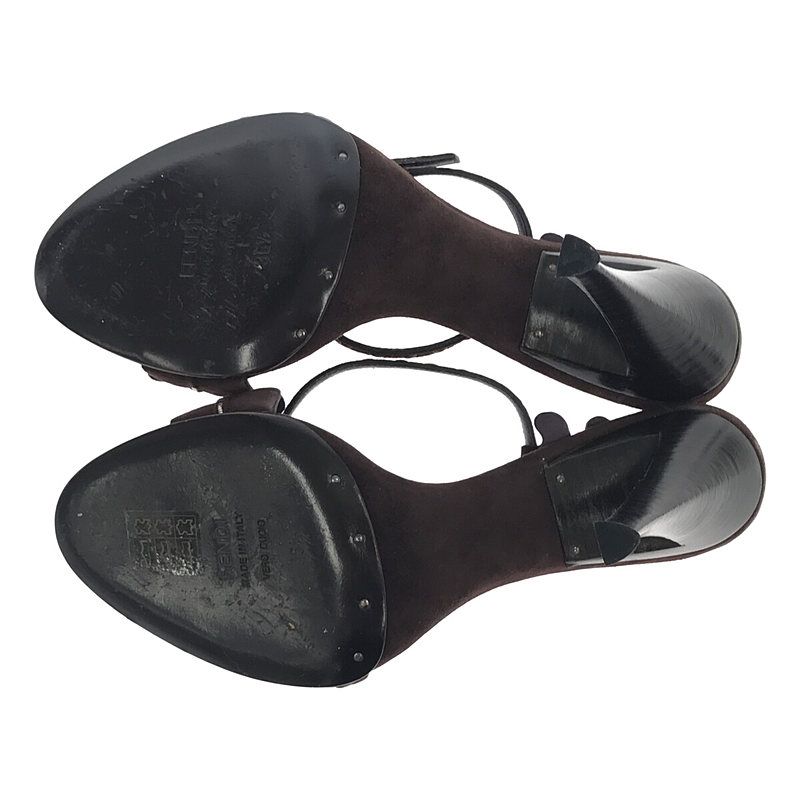 Fendi Leather Suede Ankle Strap Heeled Sandals