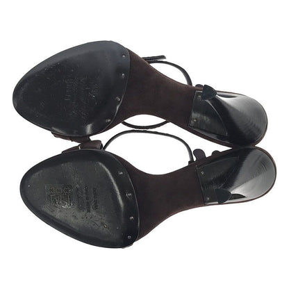 Fendi Leather Suede Ankle Strap Heeled Sandals