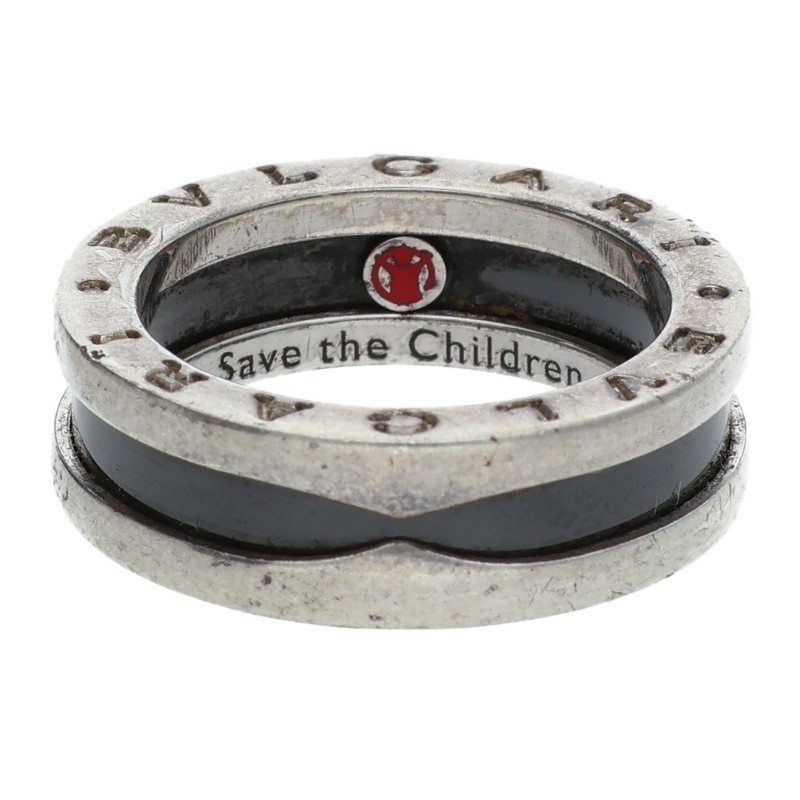 Bulgari B-zero1 Save The Children Silver Black Ceramic Ring Men's 11.5