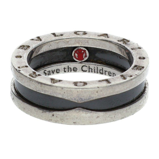 Bulgari B-zero1 Save The Children Silver Black Ceramic Ring Men's 11.5