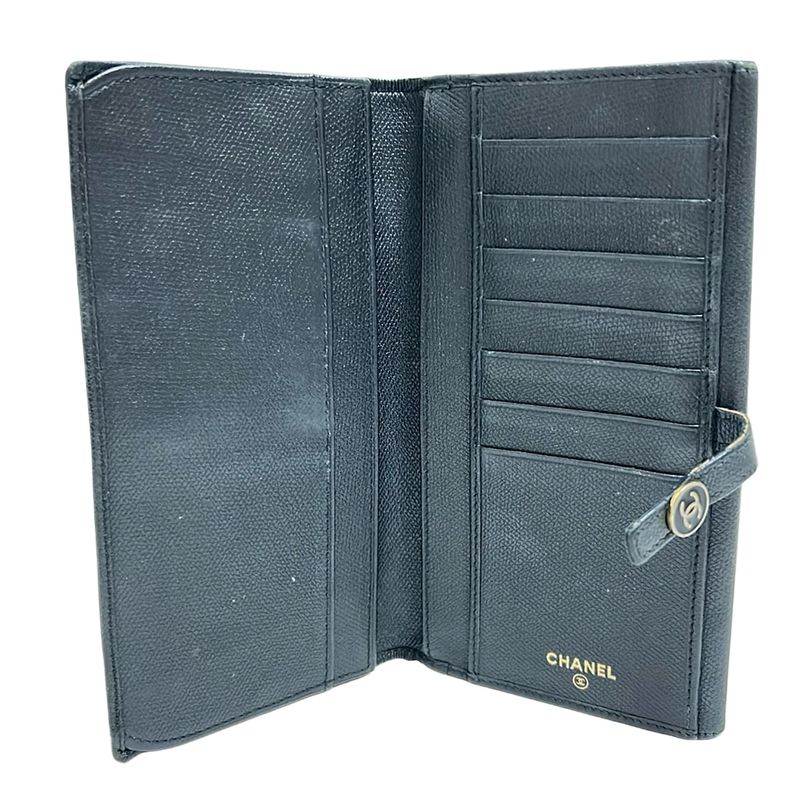 Chanel Long Wallet Coco Button A20905 Black Gold Hardware Leather