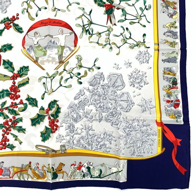 Hermes Carre 90 Neige D'antan Last Year's Snow Scarf 100% Silk