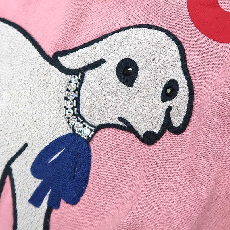 Gucci Sweatshirt Dog Rhinestone XS Pink 100% Cotton Long Sleeve Women's