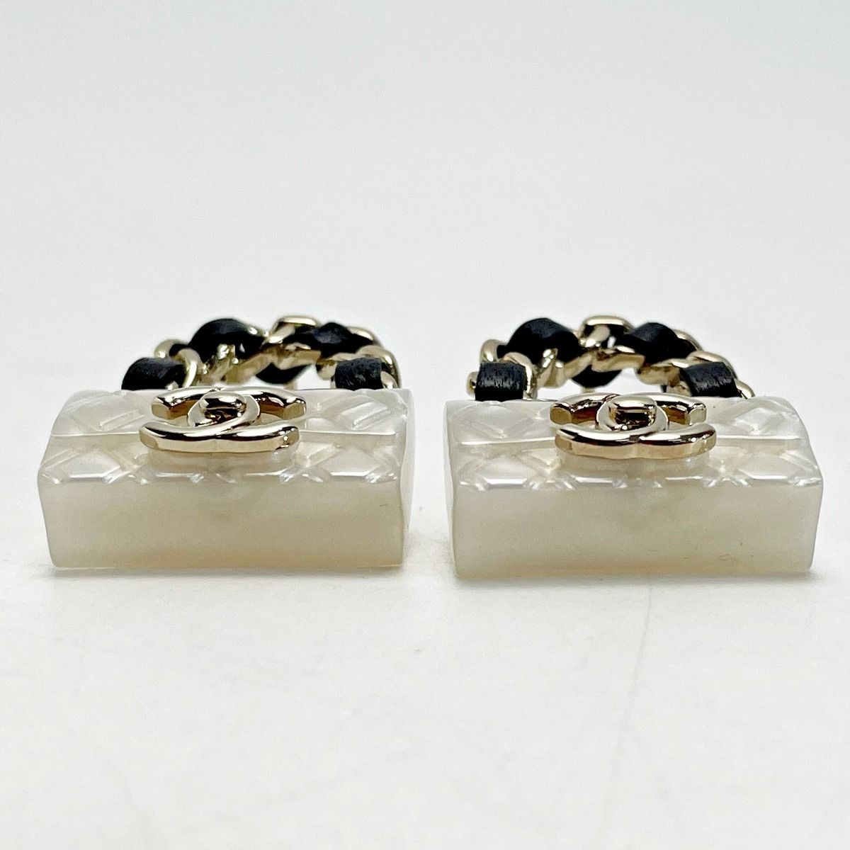 Chanel Earrings B23c Gold X White Bag Motif Coco Mark Matelasse Women's