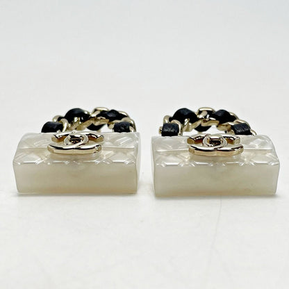 Chanel Earrings B23c Gold X White Bag Motif Coco Mark Matelasse Women's