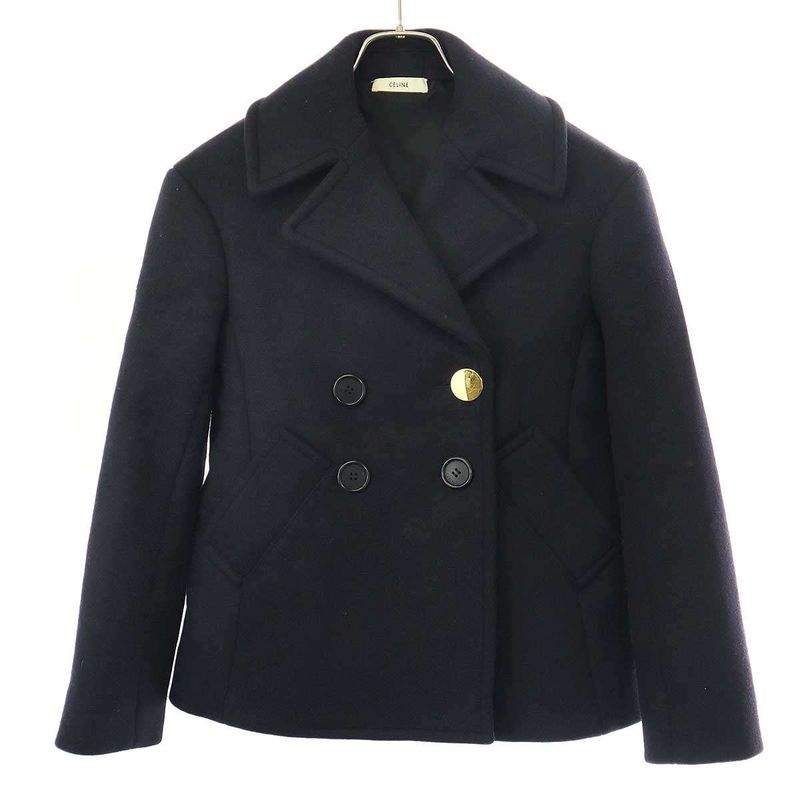 Celine by Phoebe Philo 15aw Melton Wool Short P Coat Navy 34