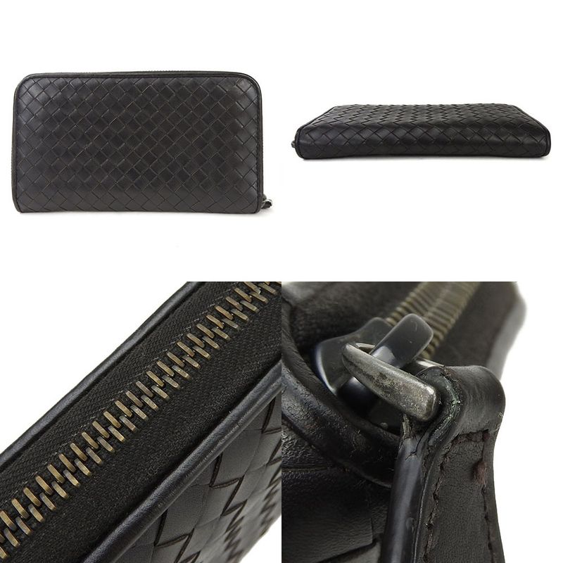 Bottega Veneta Long Wallet Intrecciato Calf Dark Brown Round Zipper Men's Men