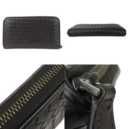 Bottega Veneta Long Wallet Intrecciato Calf Dark Brown Round Zipper Men's Men