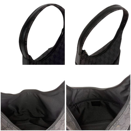 Gucci One Shoulder Bag GG Canvas Black Hobo Soho