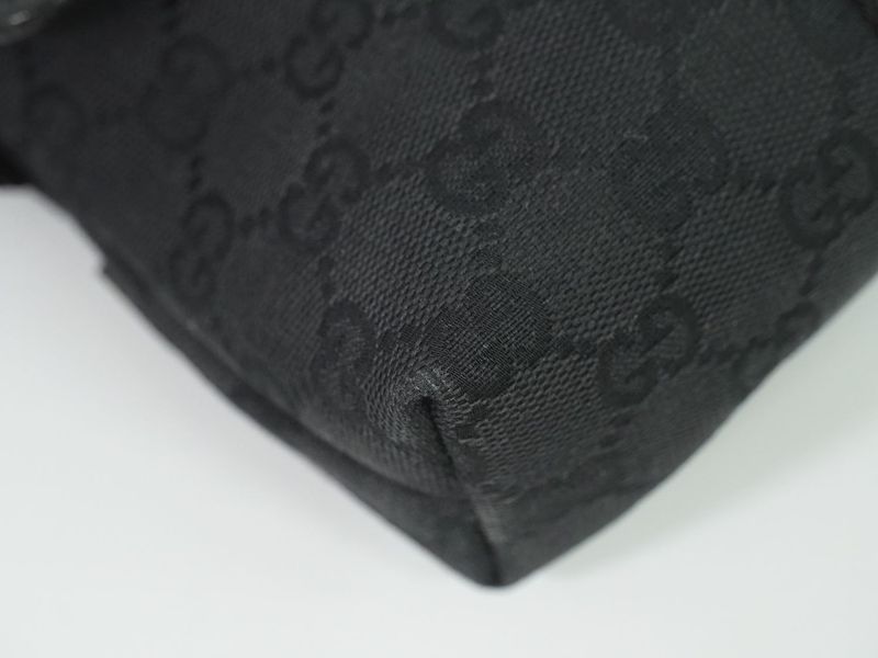 Authentic Gucci GG Canvas Waist Pouch Belt Bag Body Bag Black 131236 Bag