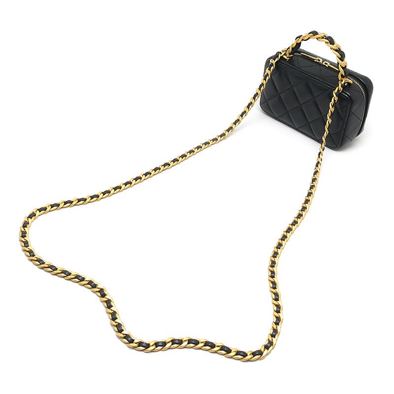 Chanel Chain Shoulder Bag Lambskin Black Matelasse 2WAY