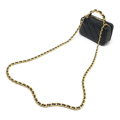 Chanel Chain Shoulder Bag Lambskin Black Matelasse 2WAY