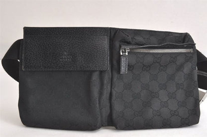 Gucci Vintage Waist Body Bag Wallet GG Canvas Leather 28566 Black 3064n
