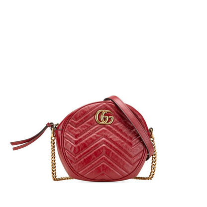Gucci GG Marmont Heart Round Crossbody Chain Shoulder Bag 550154 Red Leather