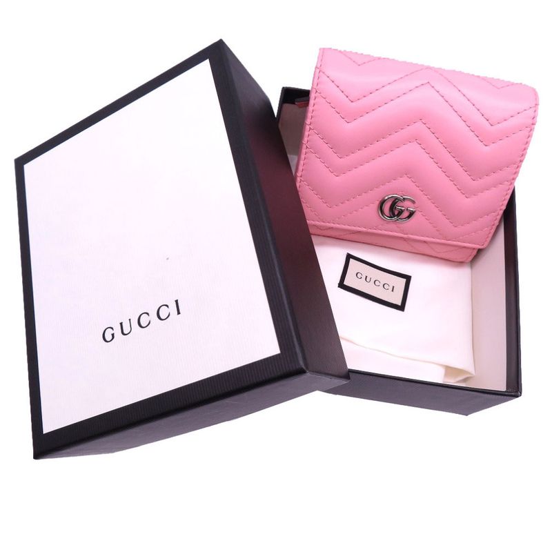 Gucci Compact Wallet GG Marmont 598629 Bifold Wallet Leather Pink 0052 Gucci