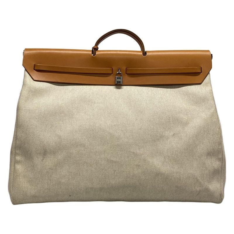 Hermes Handbag Herbag GM Ivory X Light Brown Silver Hardware Leather
