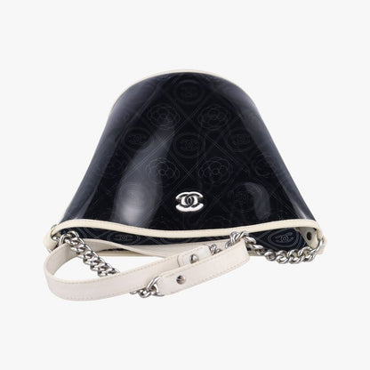 Chanel Coco Mark Camellia Vinyl Basket Black And White PVC Coated Canvas A57637