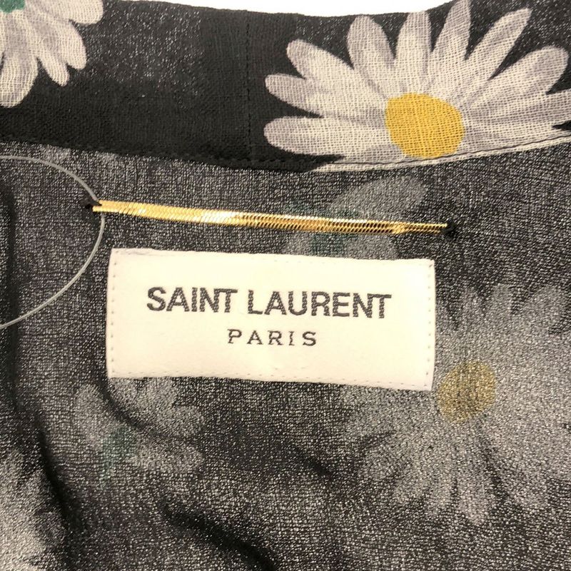 Saint Laurent Paris 18aw Skipper Ribbon Flower Shirt Dress 485610 Black 34