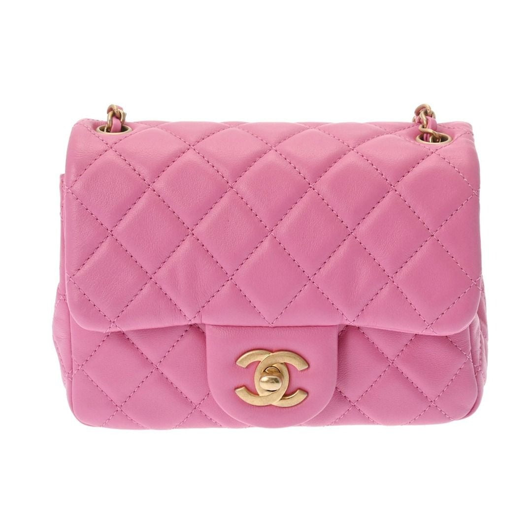 CHANEL Lambskin Quilted Mini Pearl Crush Flap Bag Chain Purse Pink