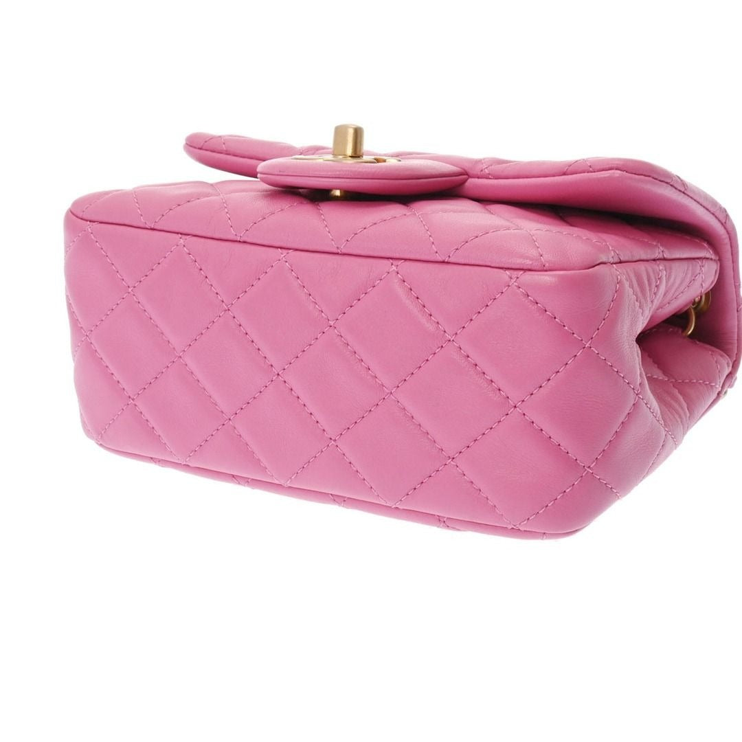 CHANEL Lambskin Quilted Mini Pearl Crush Flap Bag Chain Purse Pink