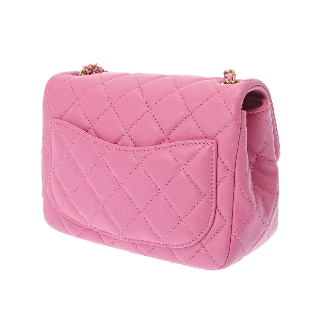 CHANEL Lambskin Quilted Mini Pearl Crush Flap Bag Chain Purse Pink