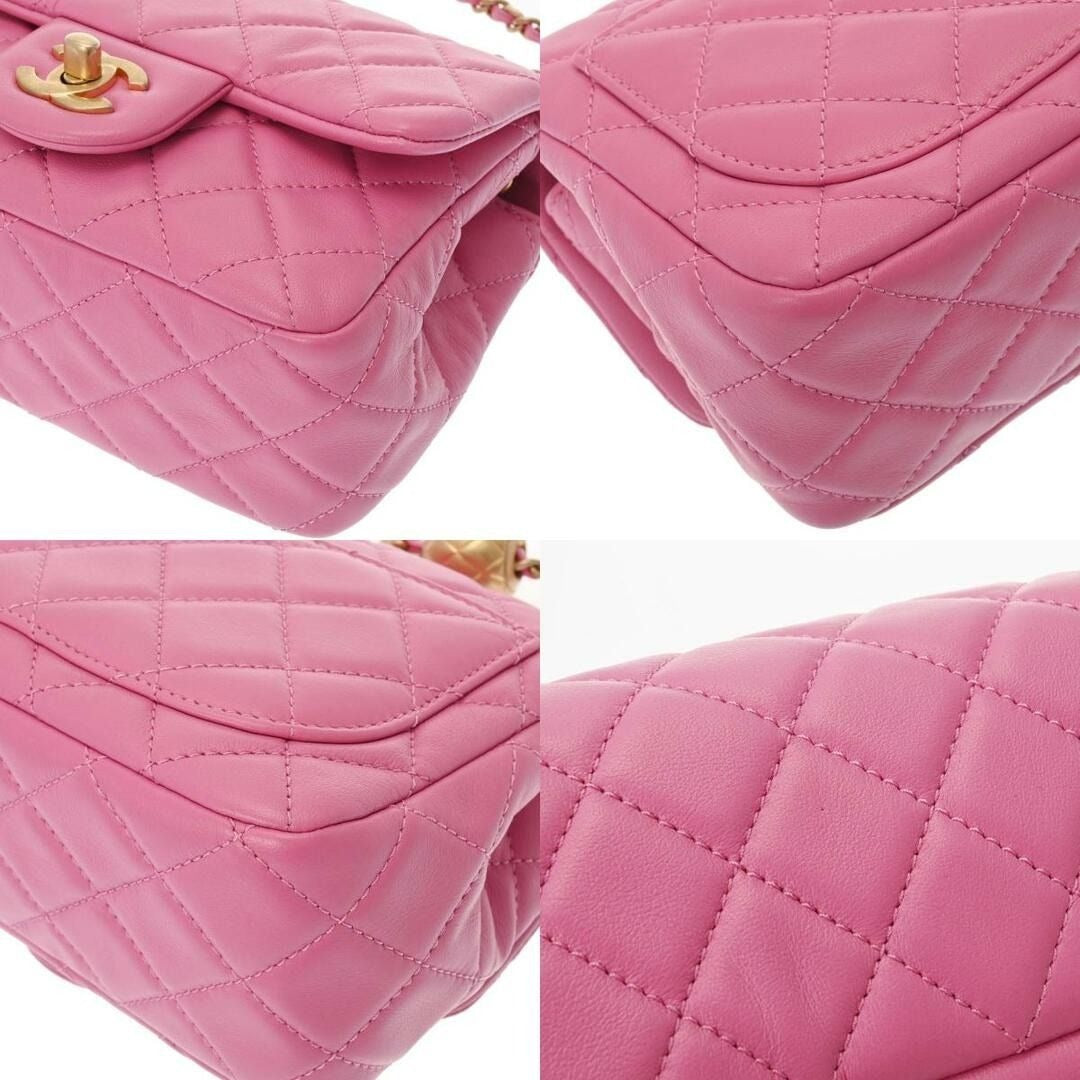 CHANEL Lambskin Quilted Mini Pearl Crush Flap Bag Chain Purse Pink