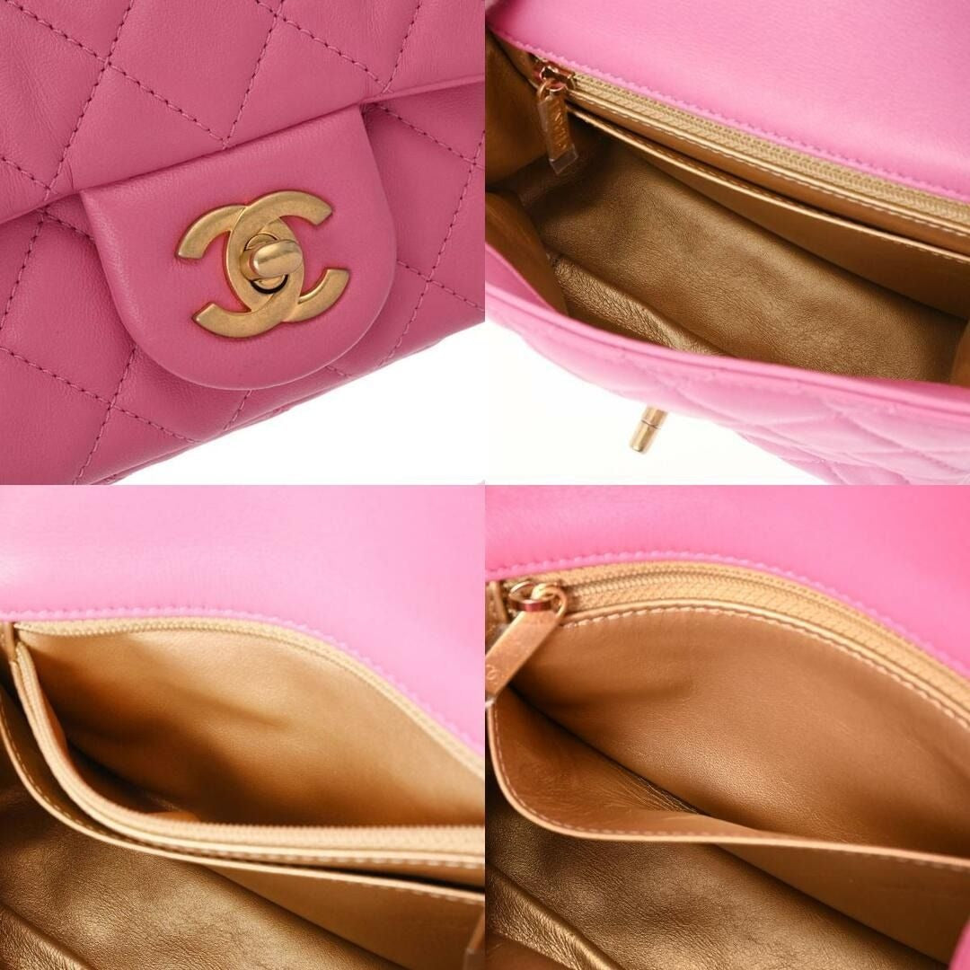 CHANEL Lambskin Quilted Mini Pearl Crush Flap Bag Chain Purse Pink