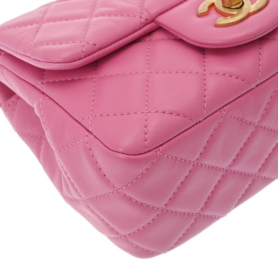 CHANEL Lambskin Quilted Mini Pearl Crush Flap Bag Chain Purse Pink