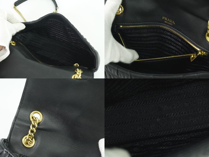 Authentic Prada Nappa Gaufre Chain Shoulder Bag Pochette Leather Black Nappa