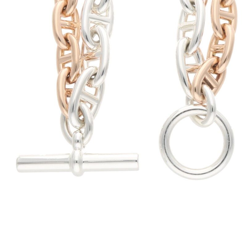Hermes Chaine D'ancre GM MM 18K Pink Gold Silver Chaine D'ancre 2 Chain
