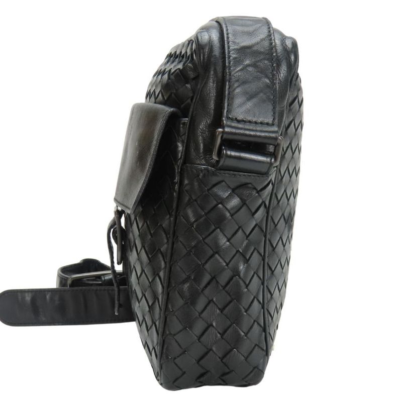 Bottega Veneta Shoulder Bag 113092 Intrecciato Leather Black Crossbody Braided