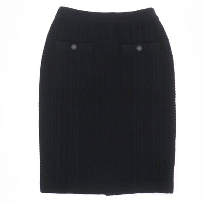 CHANEL 17B P57346k07533 Cashmere Coco Mark Button Knit Tight Skirt Black 36