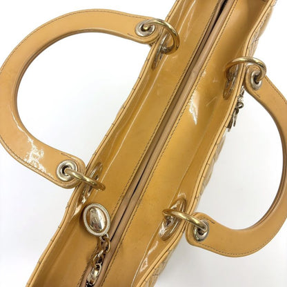 Christian Dior Canage 2WAY Shoulder Bag Enamel Leather Beige Handbag Gold