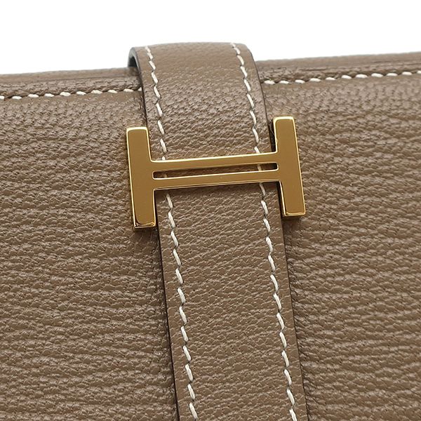 Hermes Trifold Wallet Bearn Combine Chèvre Etoupe Gold Hardware Glazed U